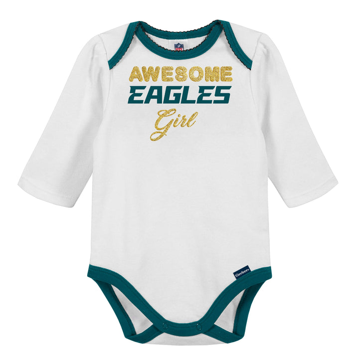 3-Piece Baby Girls Philadelphia Eagles Bodysuit, Pant, and Cap Set
