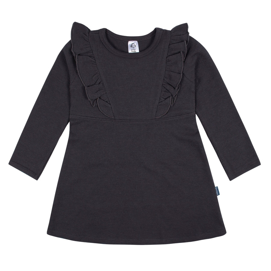 Infant and Toddler Girls Charcoal Dress with Ruffle