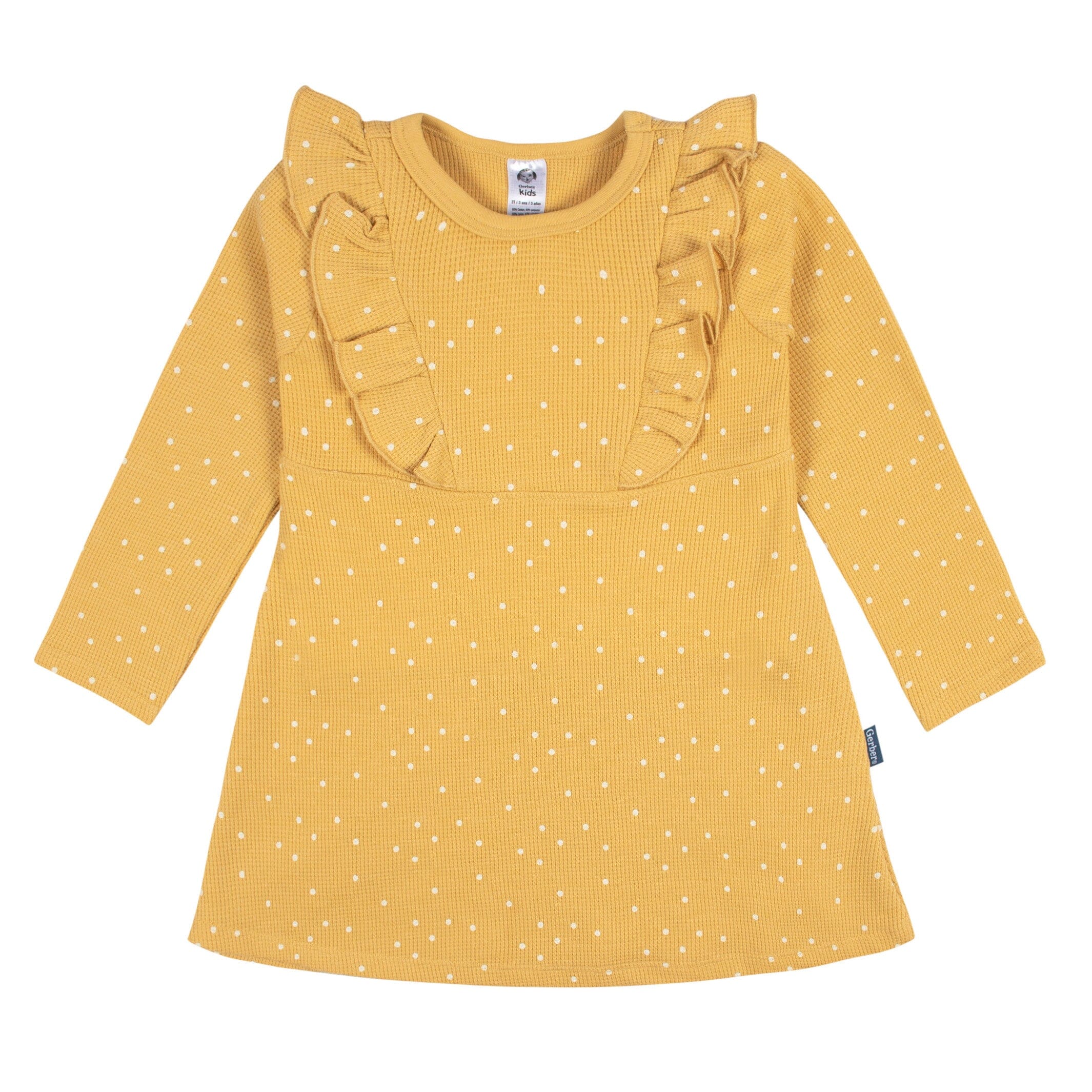 Infant and Toddler Girls Yellow Dots Dress with Ruffle Gerber Childrenswear Infant and Toddler Girls Yellow Dots Dress with Ruffle Gerber Childrenswear