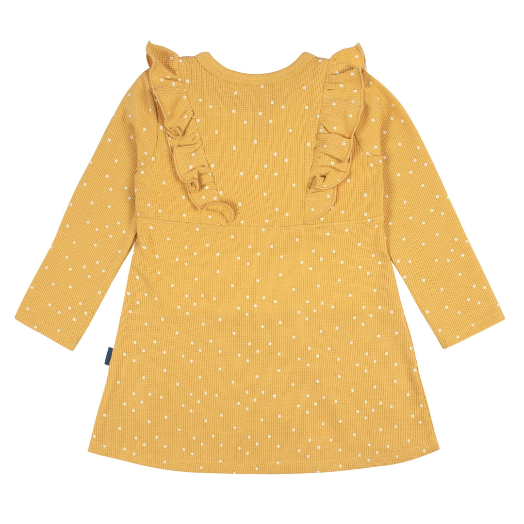 Infant and Toddler Girls Yellow Dots Dress with Ruffle