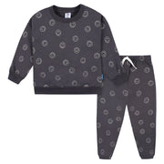 2-Multi Pc Sets Infant and Toddler Boys Charcoal Smiley Sweatshirt & Pant