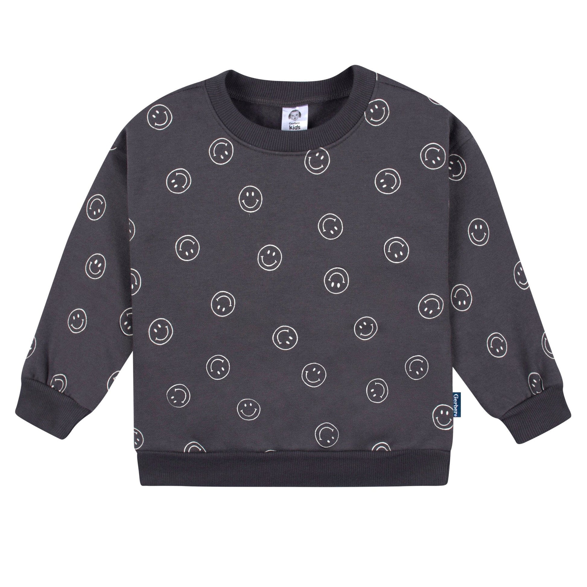 2-Multi Pc Sets Infant and Toddler Boys Charcoal Smiley Sweatshirt & Pant
