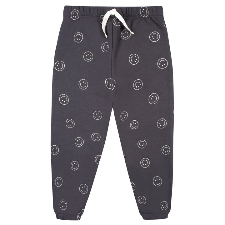 2-Multi Pc Sets Infant and Toddler Boys Charcoal Smiley Sweatshirt & Pant