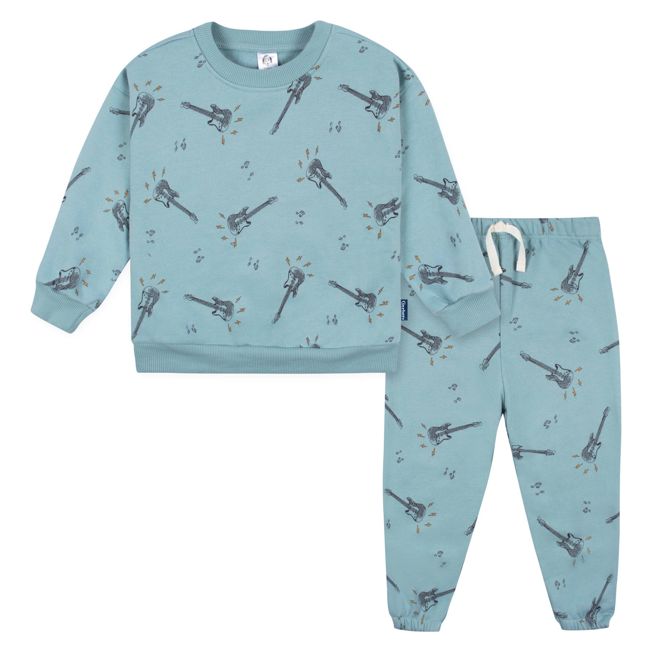 2-Multi Pc Sets Infant and Toddler Boys Teal Guitars Sweatshirt & Pant