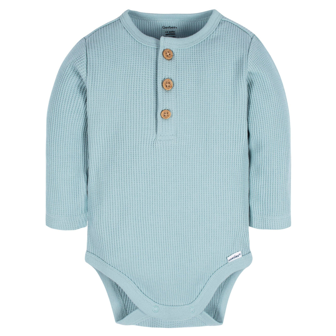 2-Pack Baby Boys Blue Ivory Long Sleeve Henley Onesies
