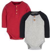 2-Pack Baby Boys Red/Black/ Lt Grey Heather Long Sleeve Onesies® Bodysuits