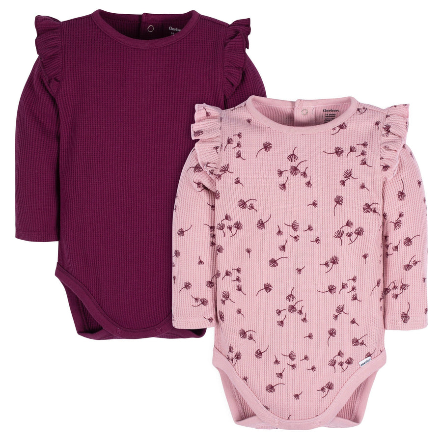 2-Pack Baby Girls Dandelions Long Sleeve Onesies® Bodysuits