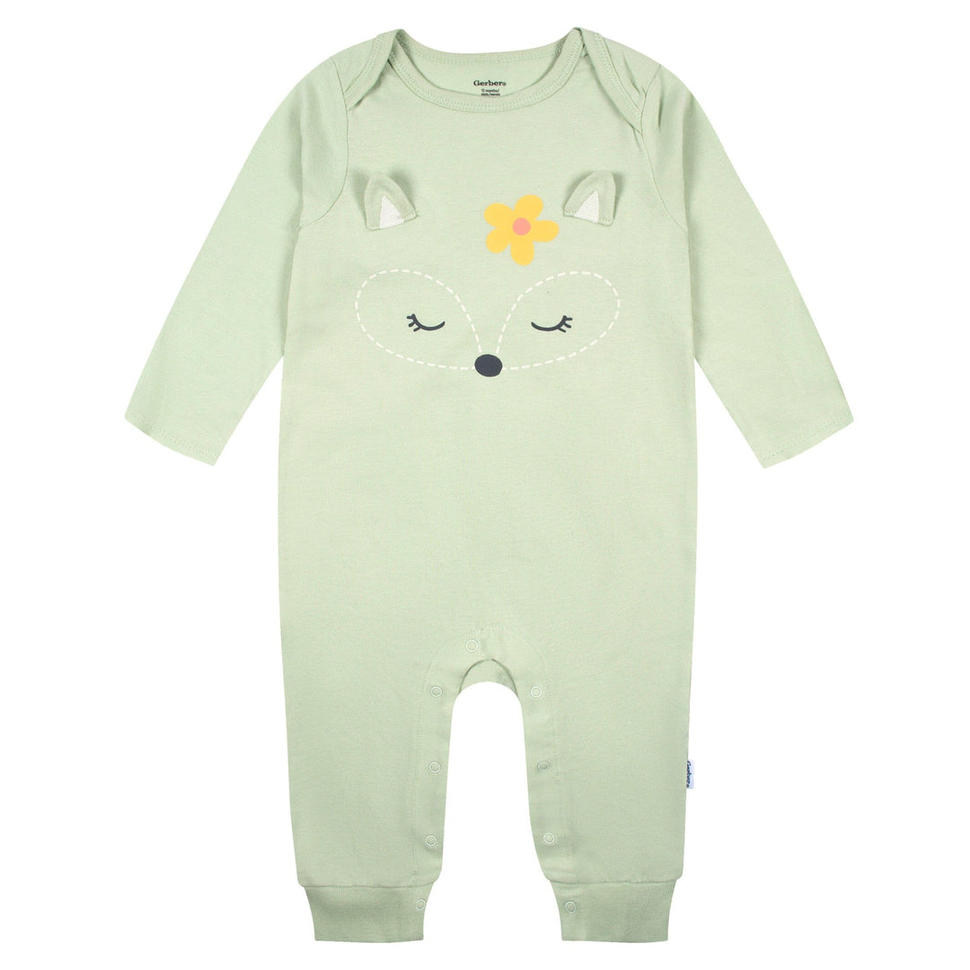 2-Pack Baby Girls Green Fox Rompers