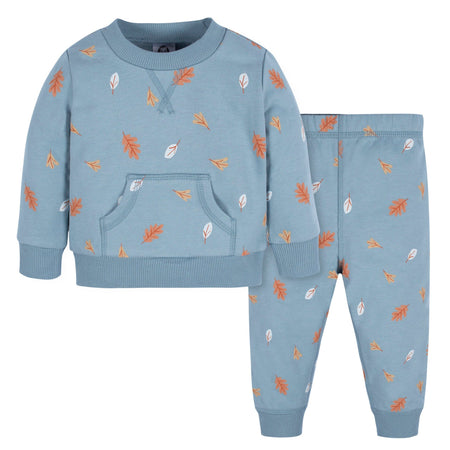 2-Piece Infant & Toddler Boys Blue Leaves Sweatshirt & Pant Set