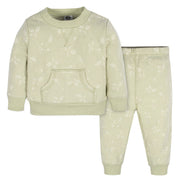 2-Piece Baby & Toddler Girls Green Leaves Sweatshirt & Active Pant Set