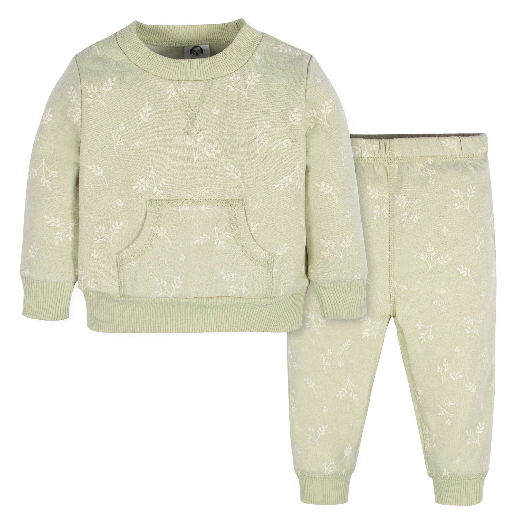 2-Piece Baby & Toddler Girls Green Leaves Sweatshirt & Active Pant Set