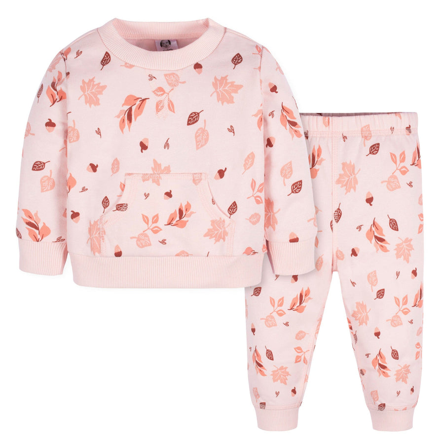 2-Piece Baby & Toddler Girls Orange Foliage Sweatshirt & Active Pant Set