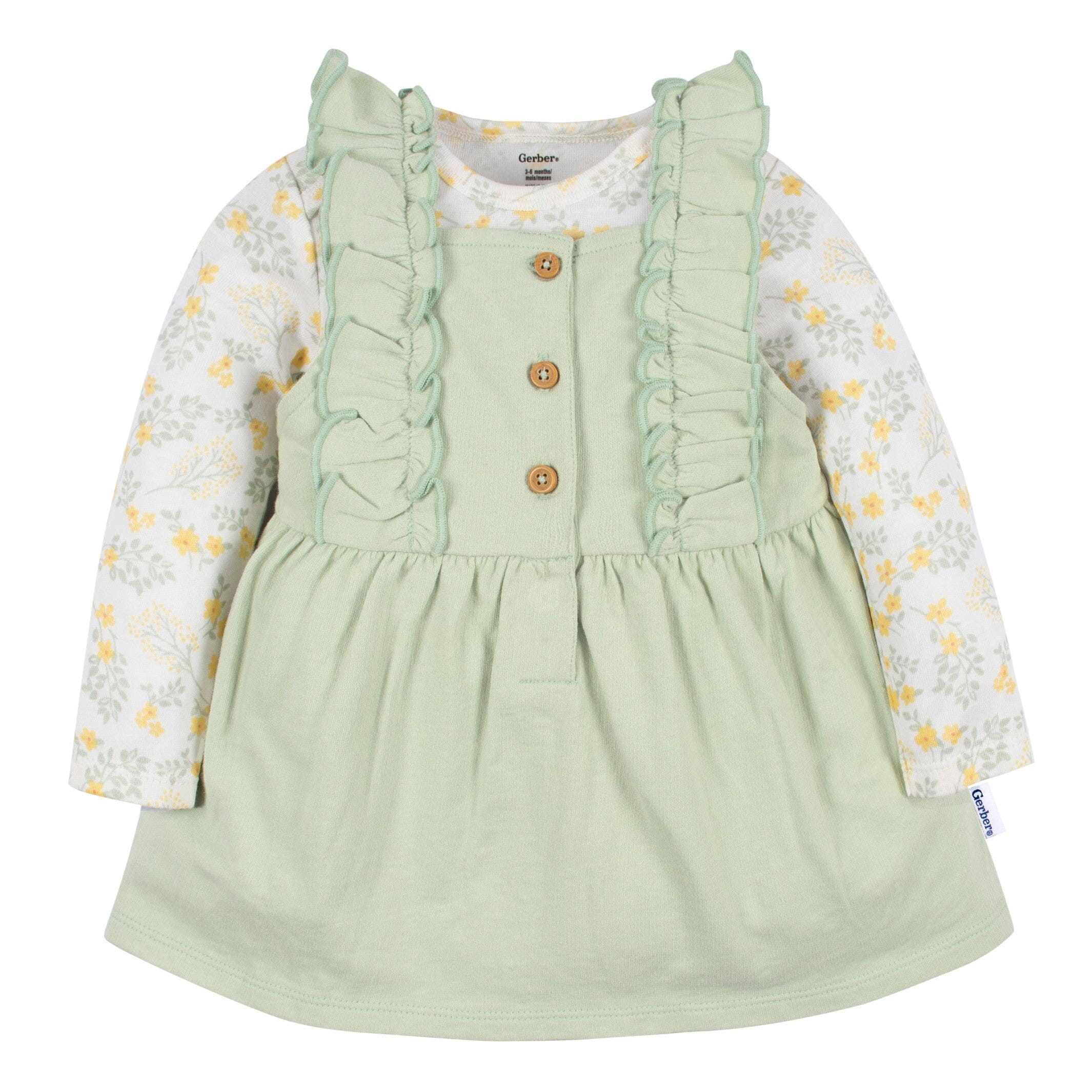 2-Piece Baby Girls Green Floral Jumper & Top Set