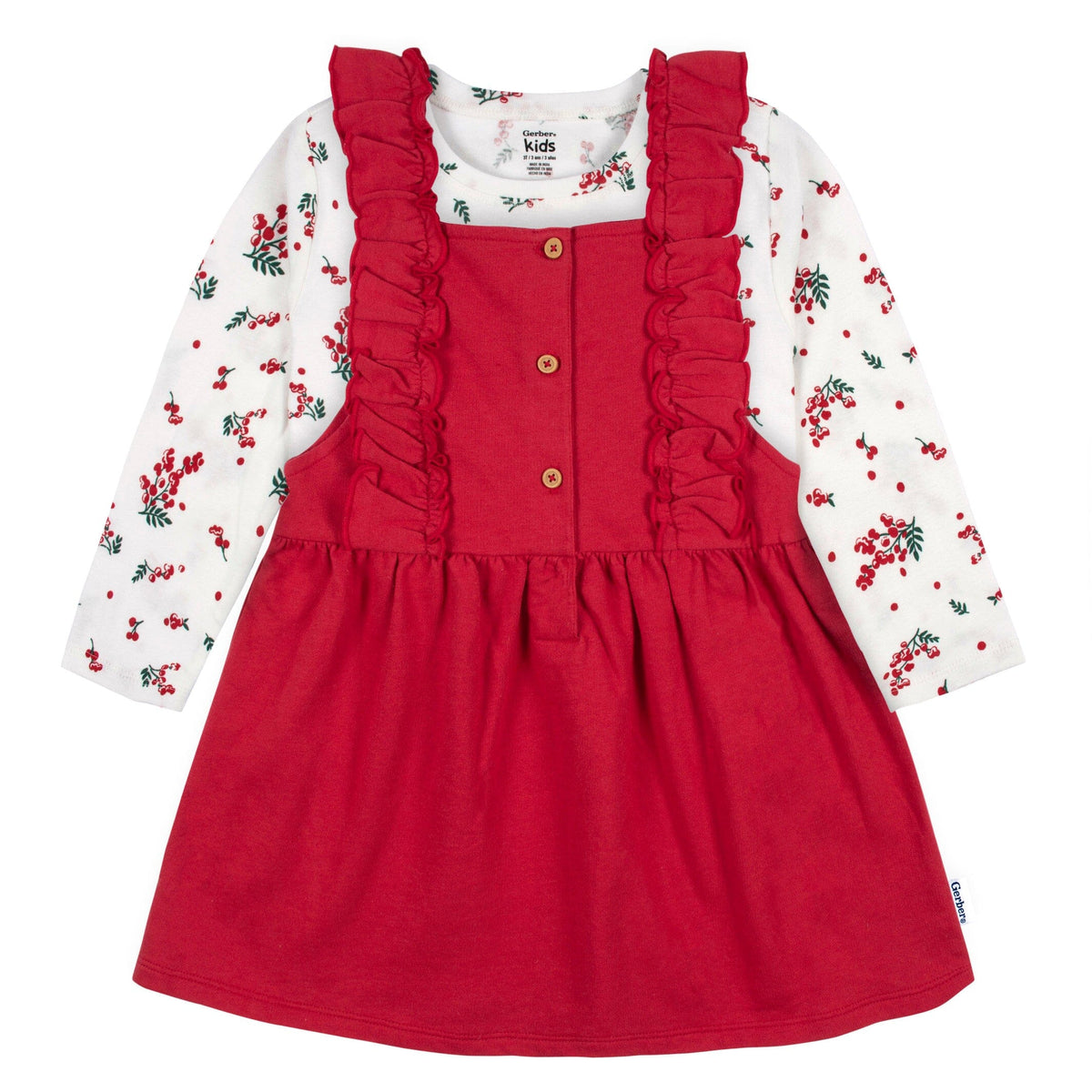 2-Piece Toddler Girls Red Holly Berries Jumper & Top Set