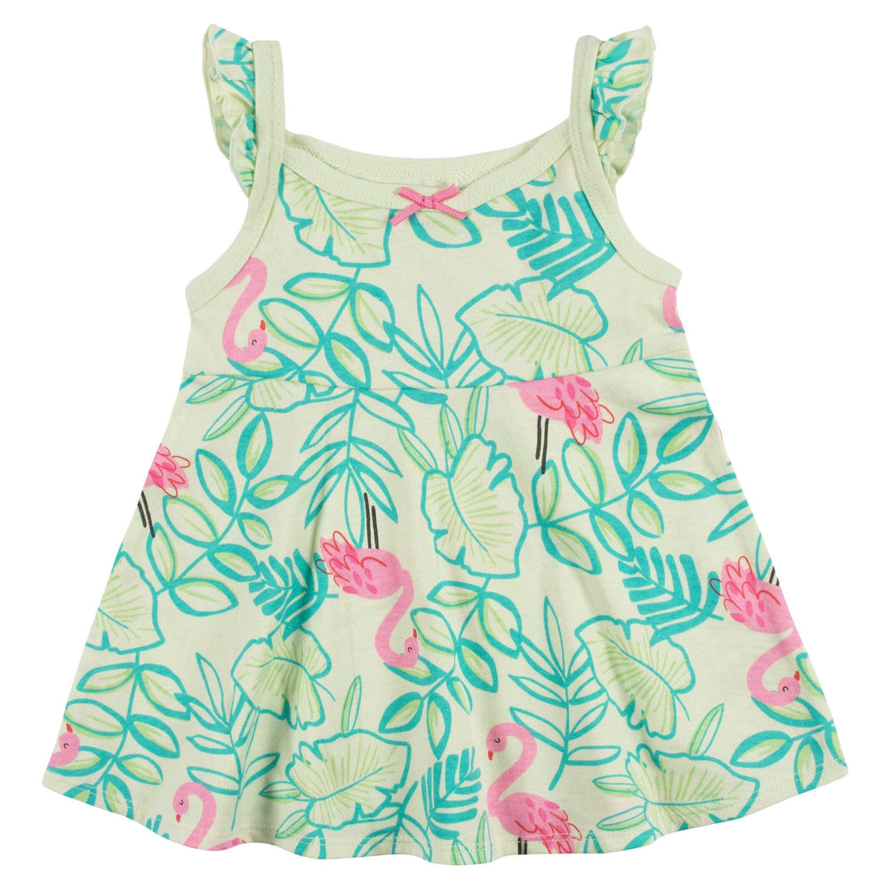 3-Piece Baby & Toddler Girls Flamingo Fun Dress, Diaper Cover & Reversible Sun Hat Set