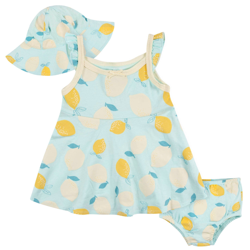 3-Piece Baby & Toddler Girls Little Lemon Dress, Diaper Cover & Reversible Sun Hat Set