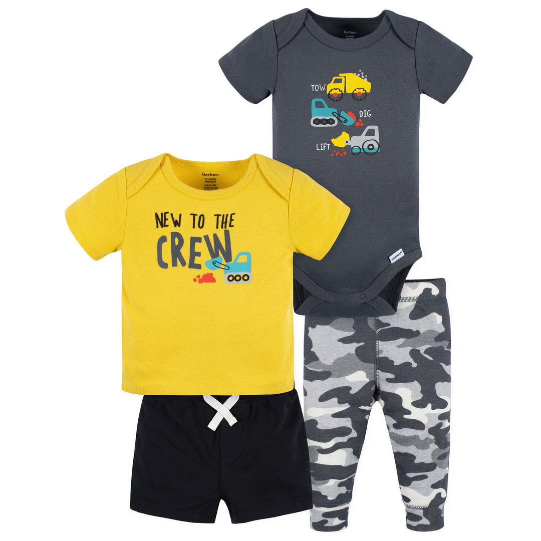 4-Piece Baby Boys Ready To Roll Onesies® Bodysuit, Tee, Shorts & Pant Set