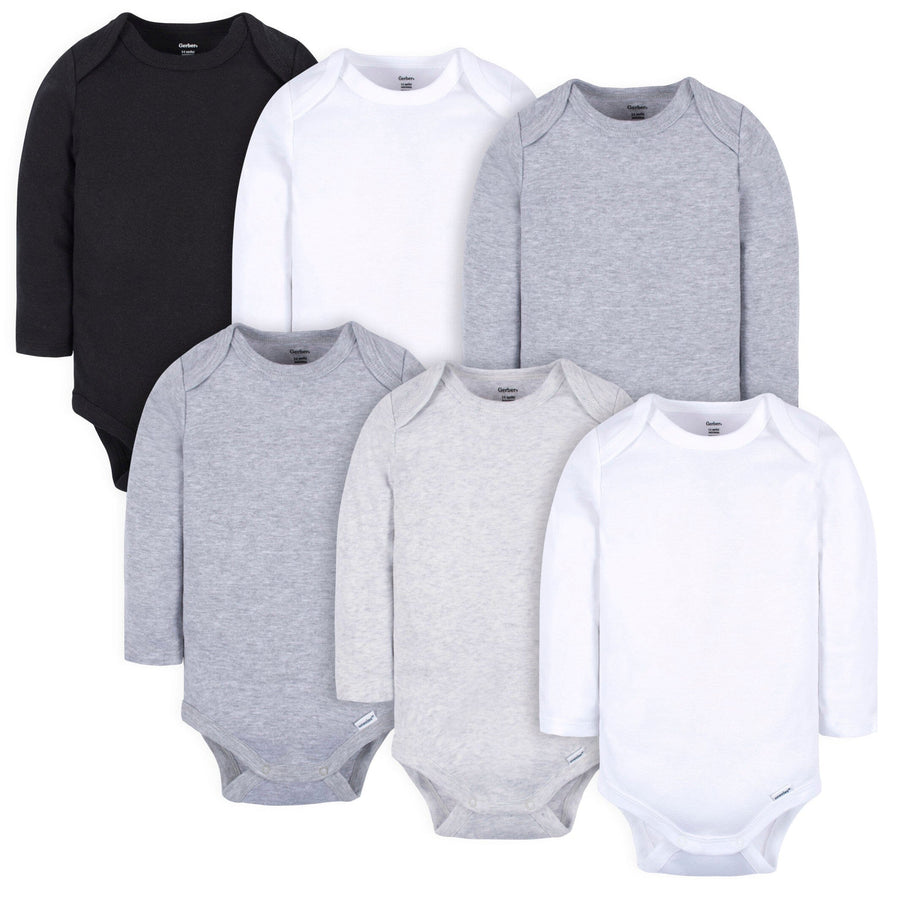 6-Pack Baby Neutral White/Black Onesies® Bodysuits