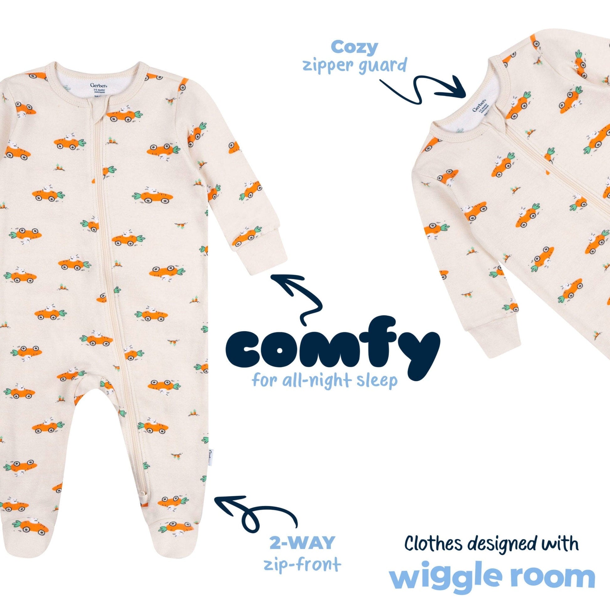 Baby Neutral Bunny Carrot Cars Sleep 'N Play Sleepwear Gerber® 