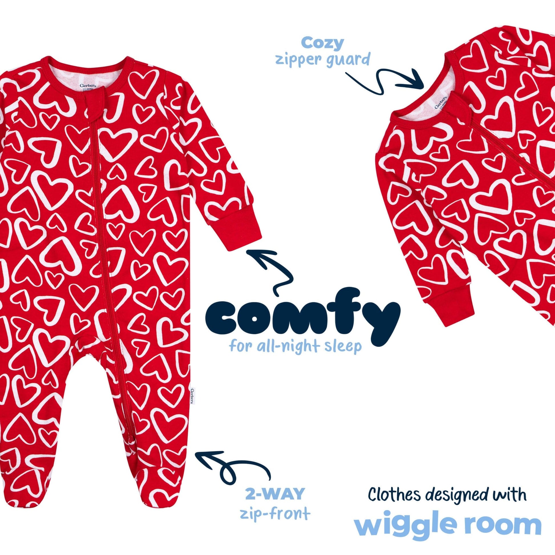 Baby Neutral Red Hearts Sleep 'N Play Sleepwear Gerber® 