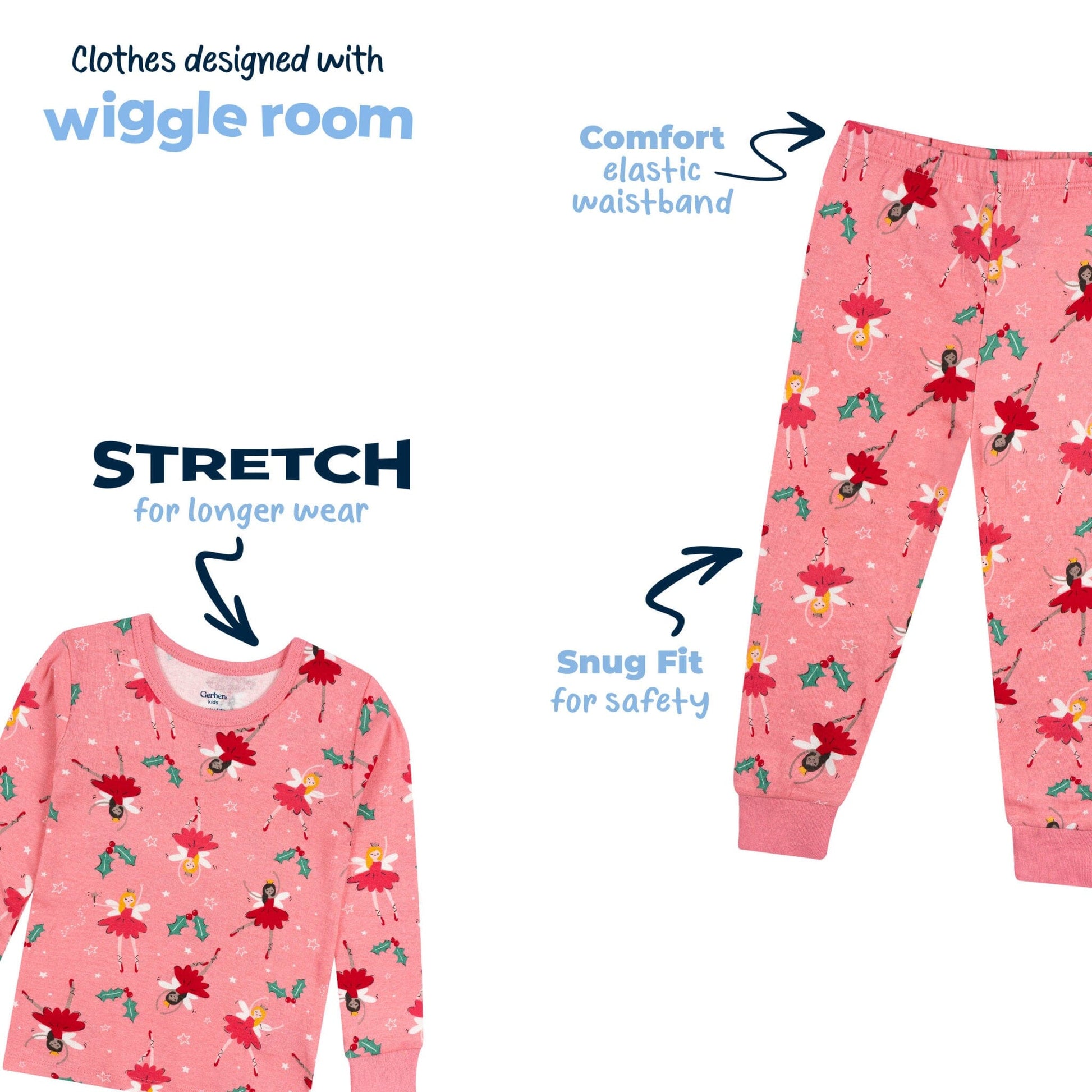 2-Piece Infant & Toddler Girls Holiday Fairies Cotton Pajamas Sleepwear Gerber® 