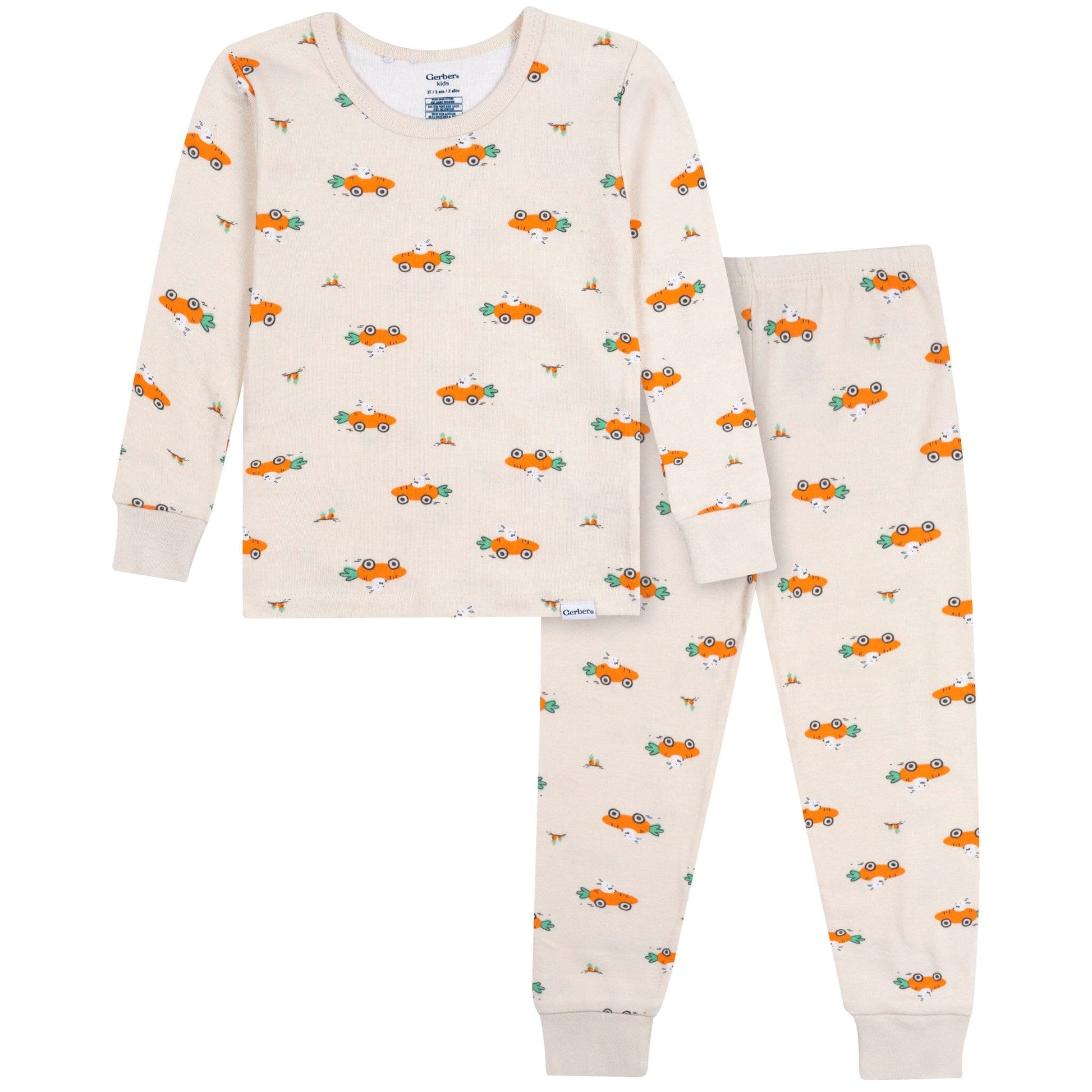 2-Piece Infant & Toddler Neutral Bunny Carrot Cars Cotton Pajamas Sleepwear Gerber® 