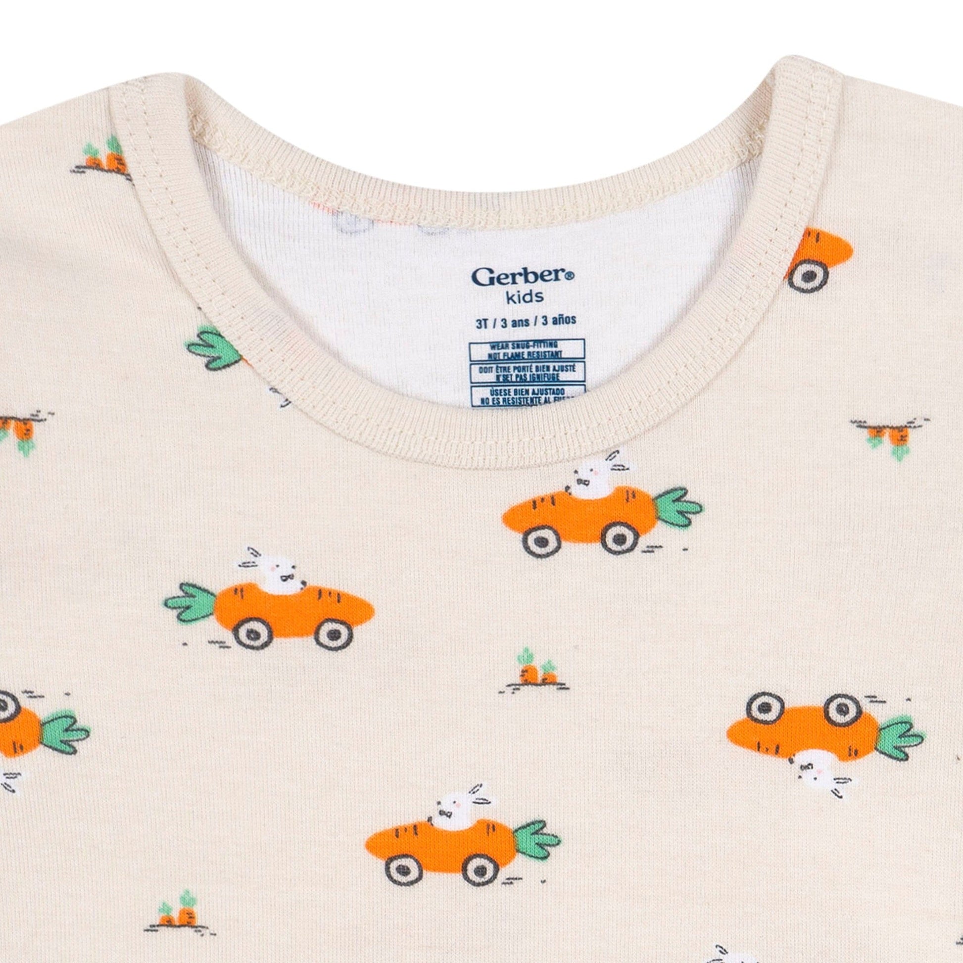 2-Piece Infant & Toddler Neutral Bunny Carrot Cars Cotton Pajamas Sleepwear Gerber® 