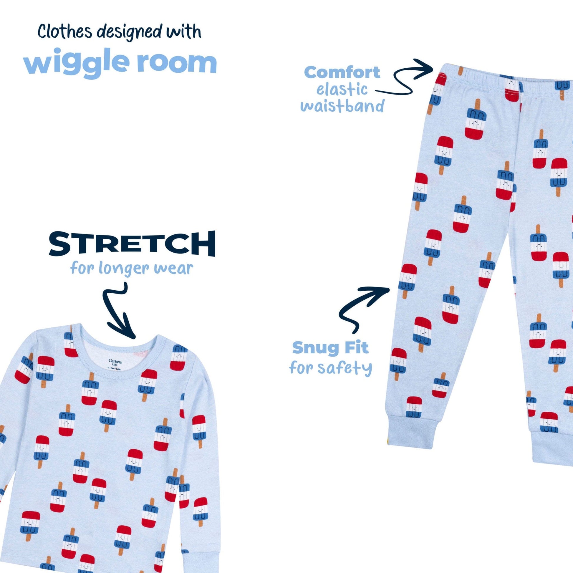 2-Piece Infant & Toddler Neutral Patriotic Popcicles Cotton Pajamas Sleepwear Gerber® 