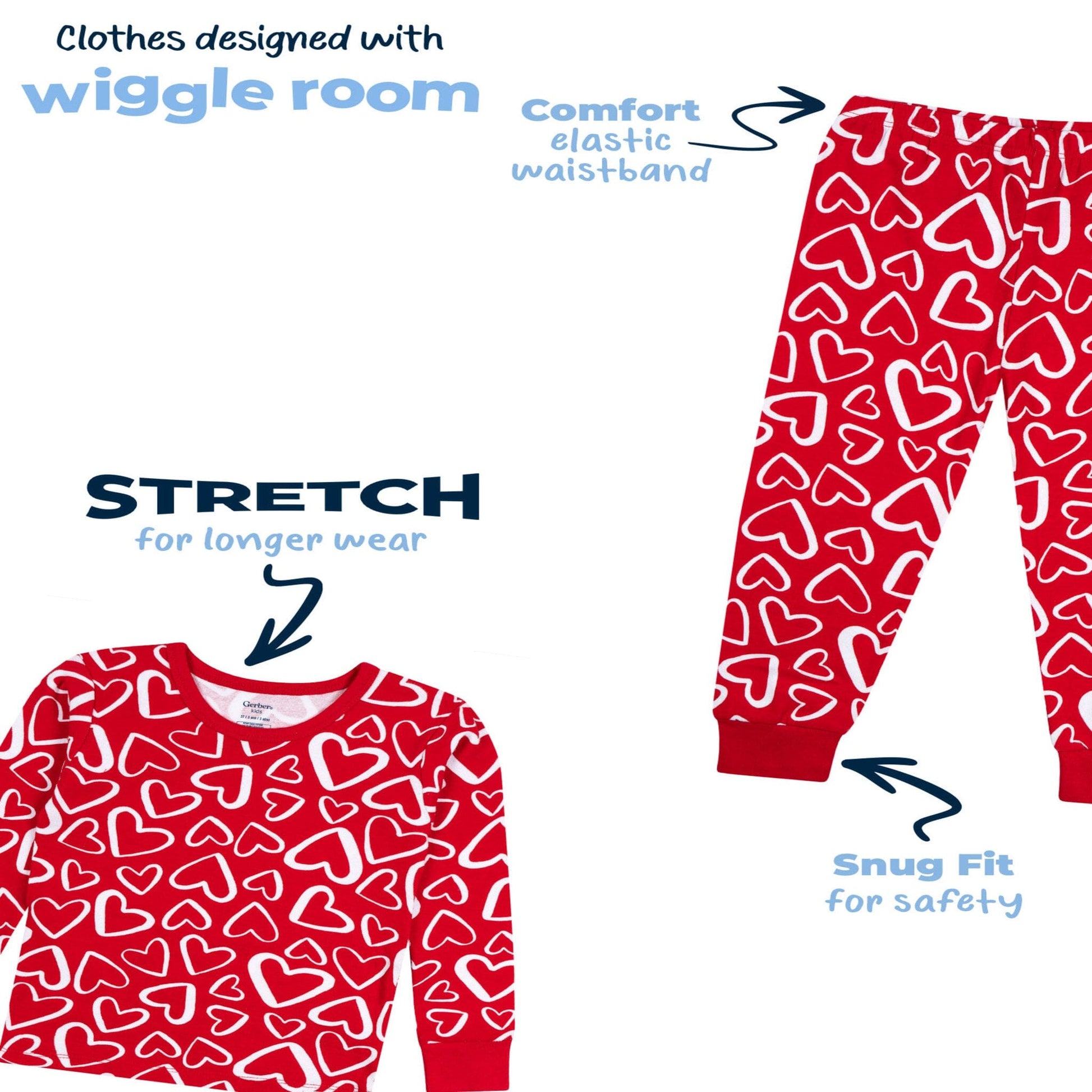 2-Piece Infant & Toddler Neutral Red Hearts Cotton Pajamas Sleepwear Gerber® 