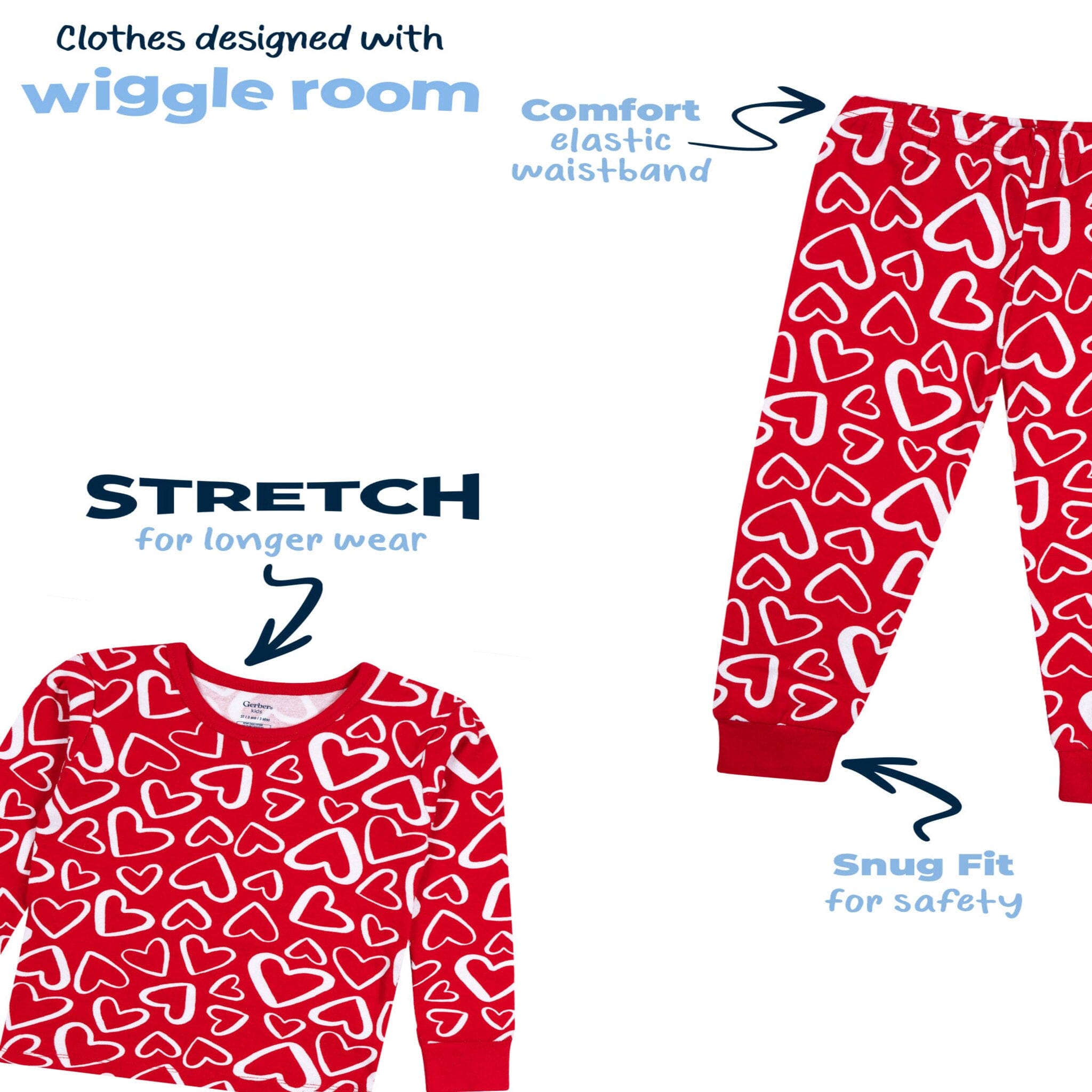 2-Piece Infant & Toddler Neutral Red Hearts Cotton Pajamas Sleepwear Gerber® 