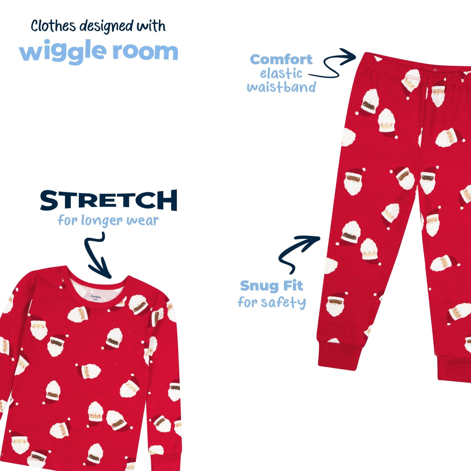 2-Piece Infant & Toddler Neutral Santa Faces Cotton Pajamas Sleepwear Gerber® 