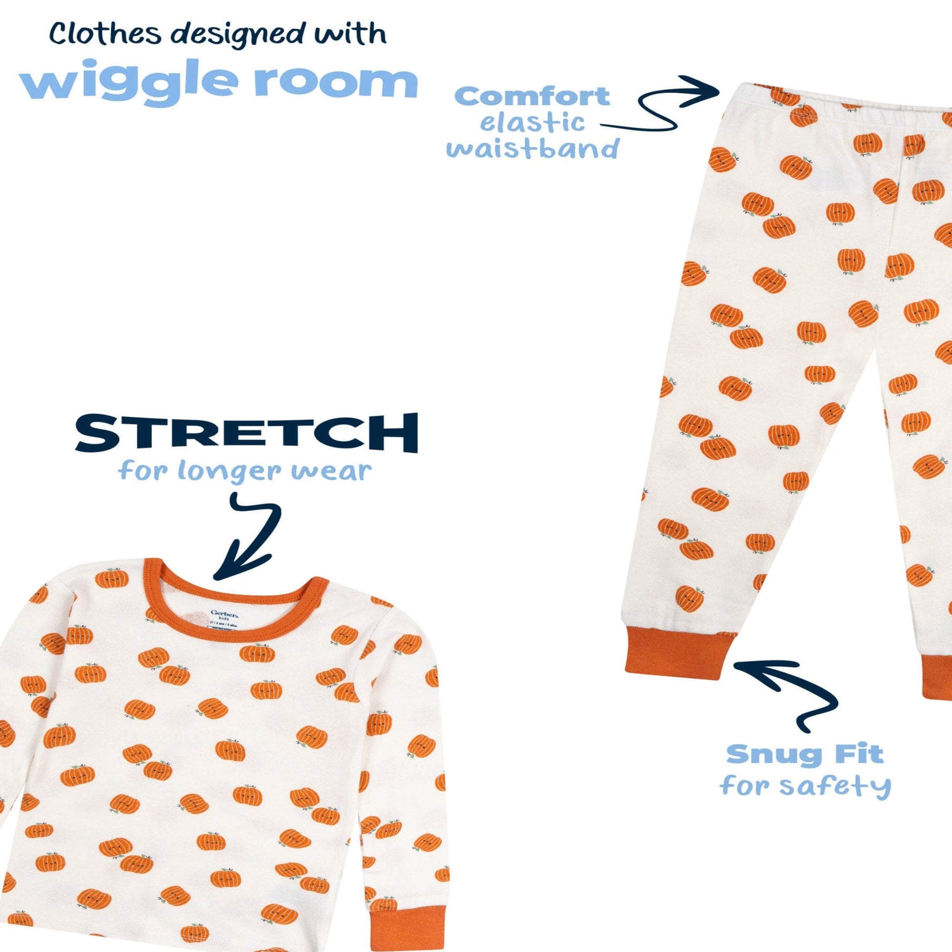 2-Piece Infant & Toddler Neutral Smiling Pumpkins Cotton Pajamas Sleepwear Gerber® 