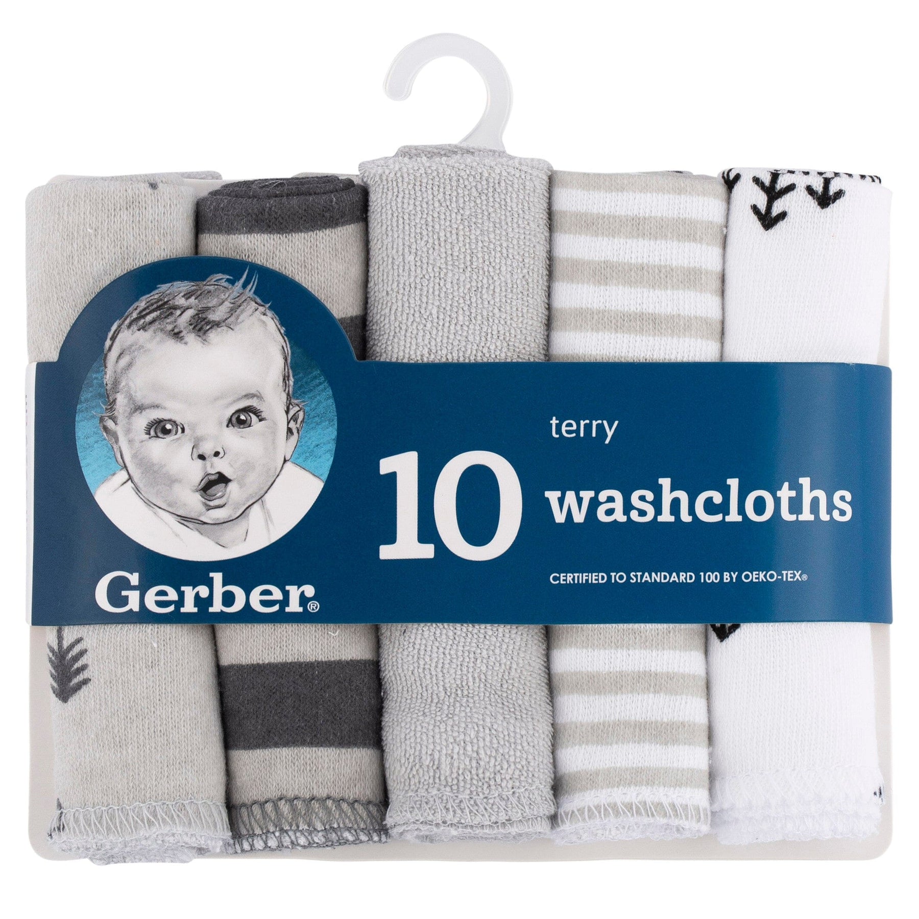 Gerber Baby 10-Pack Terry Washcloths, Bear Green, One Size