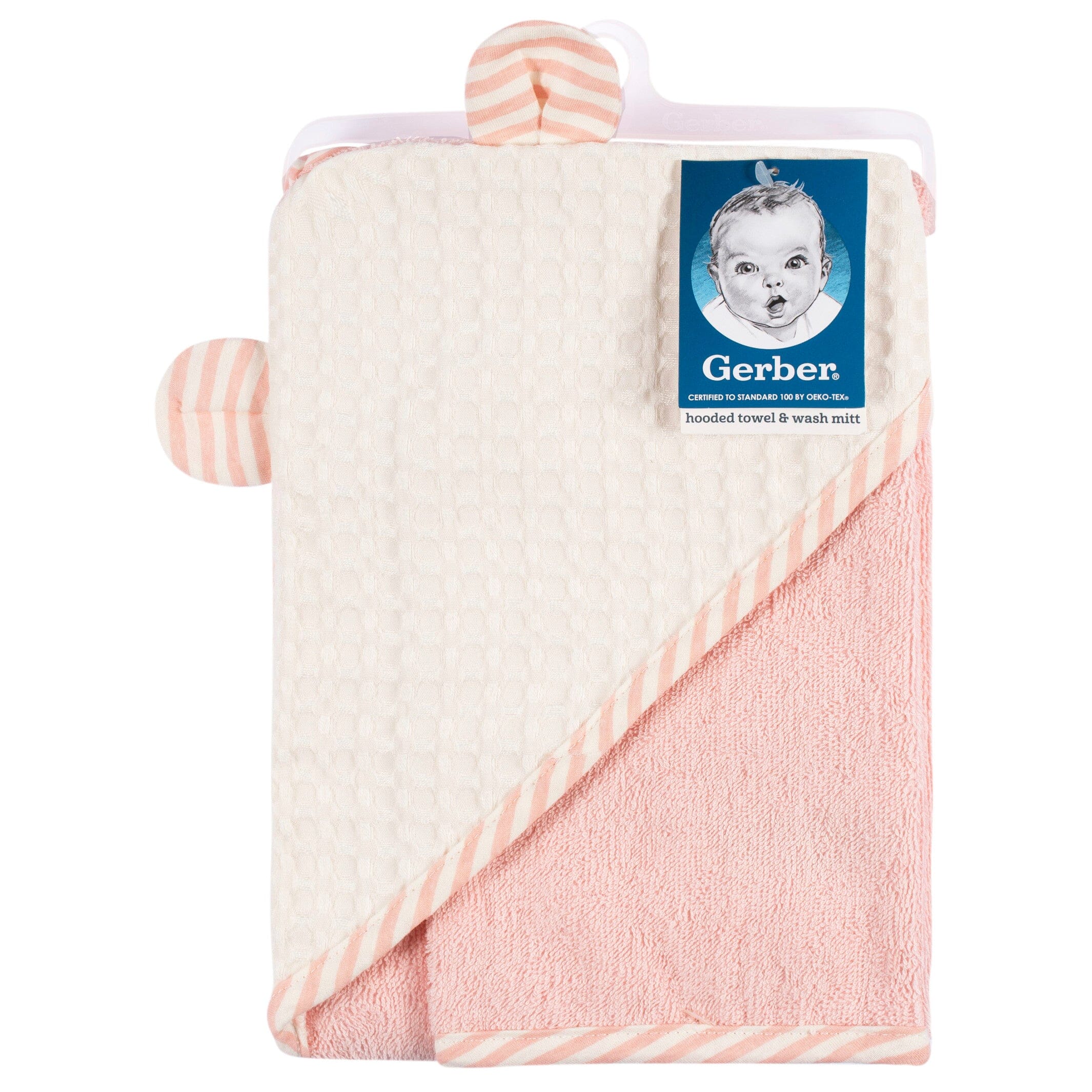 2-Pack Baby Girls Kitty Floral Hooded Towel and Washcloth Mitt Set