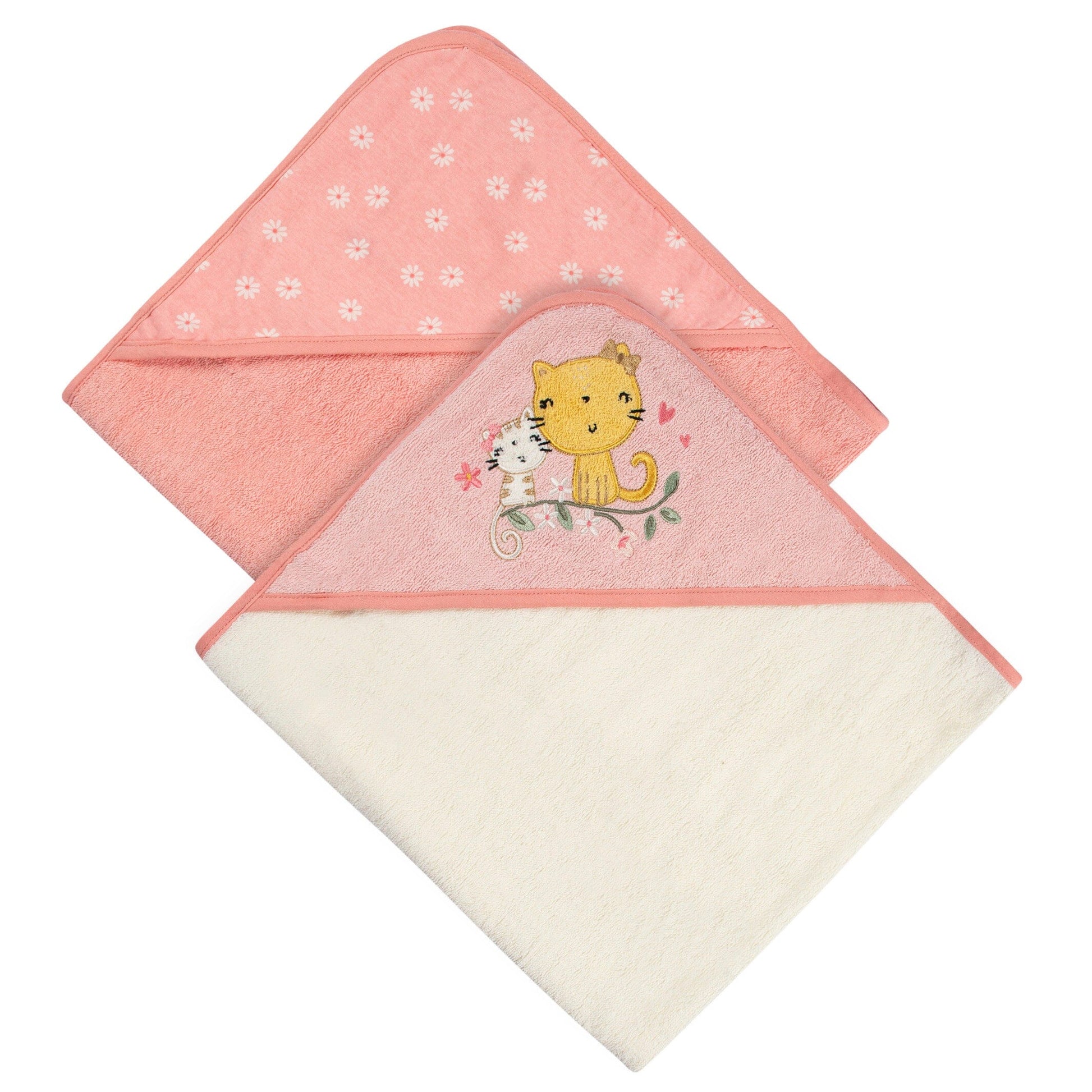 2-Pack Baby Girls Kitty Floral Hooded Towel