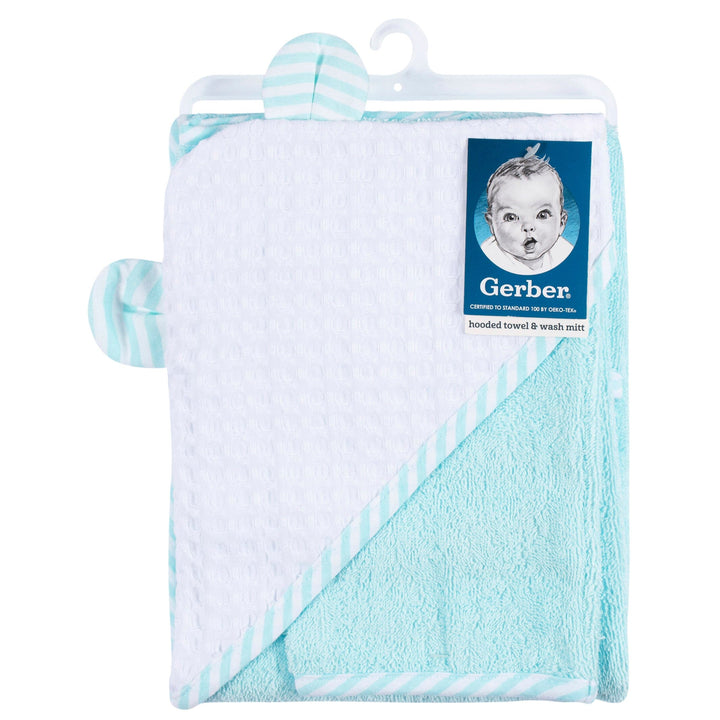 2-Pack Baby Neutral Little Animals Hooded Towel and Washcloth Mitt Set