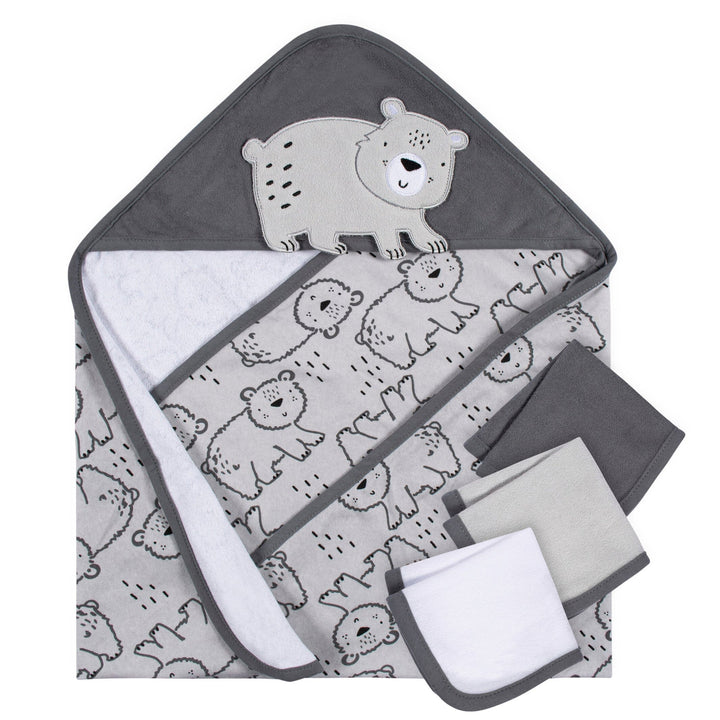 4-Pack Baby Boys Bear Hooded Towel and Washcloths