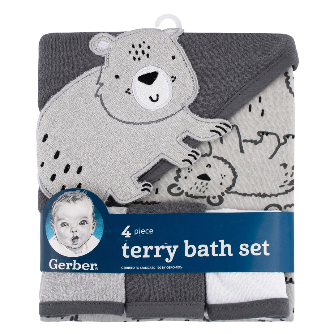 4-Pack Baby Boys Bear Hooded Towel and Washcloths