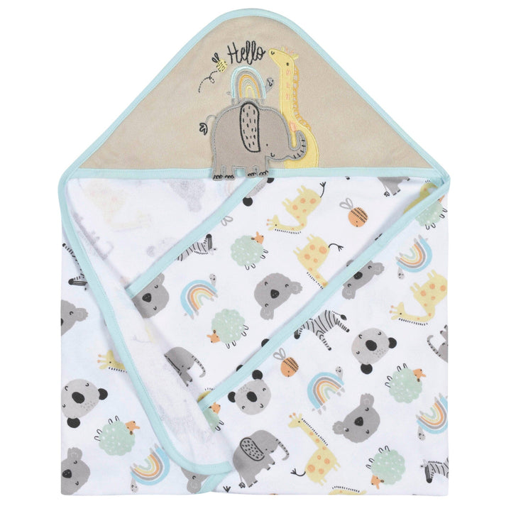 4-Pack Baby Neutral Little Animals Hooded Towel and Washcloths