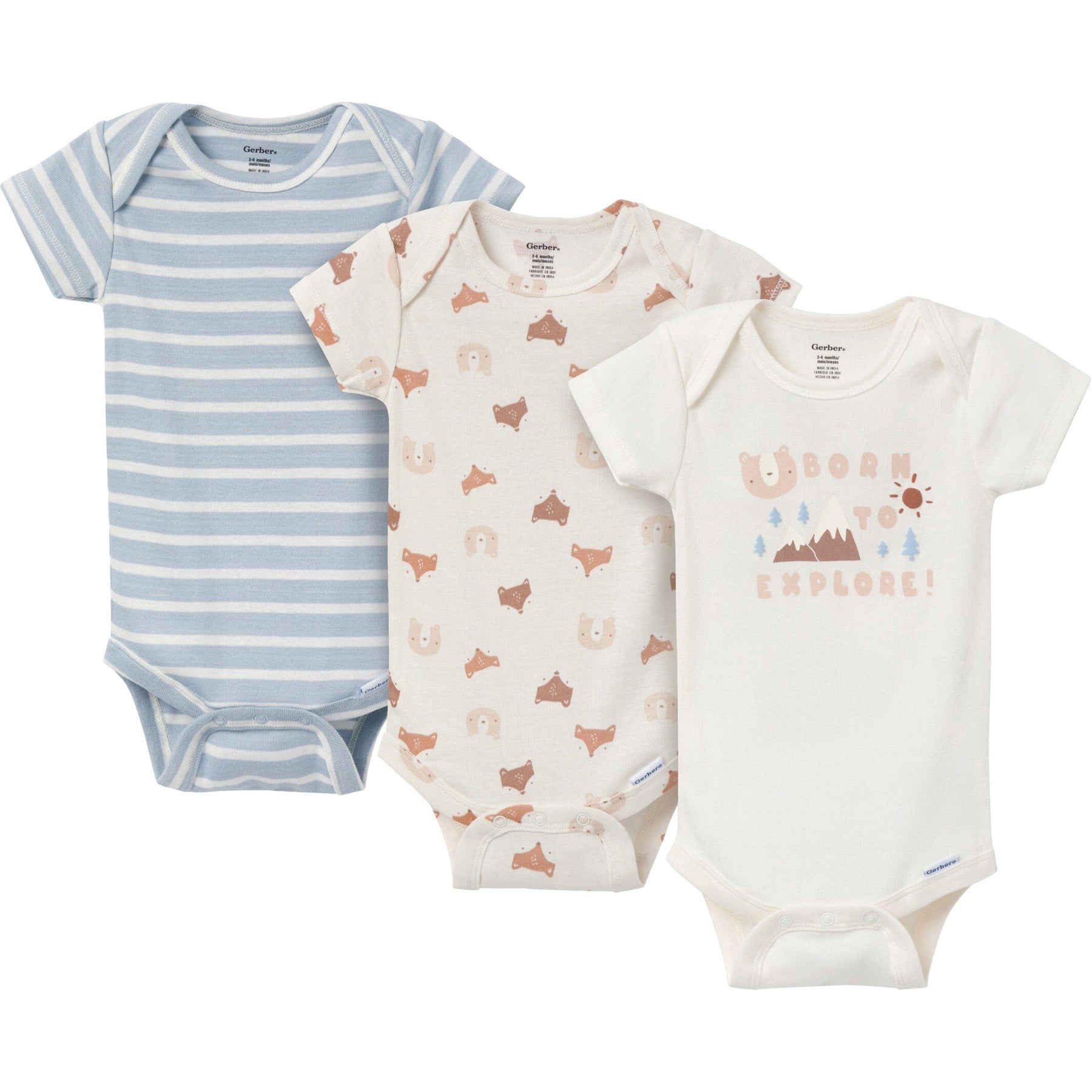 Gerber Everyday Essentials 3 pack baby boys born to explore onesies bodysuits ge2405 image 1