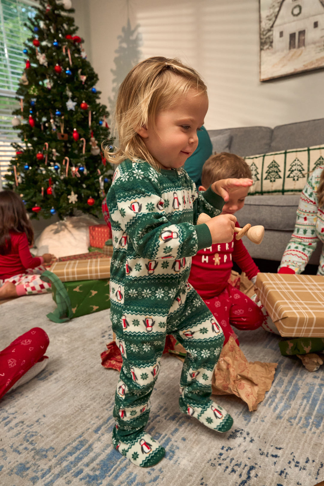 Baby & Toddler Neutral Green Fair Isle Footed Fleece Pajamas sleepwear Gerber® 