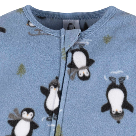 Baby & Toddler Boys Blue Penguins Footed Fleece Pajamas