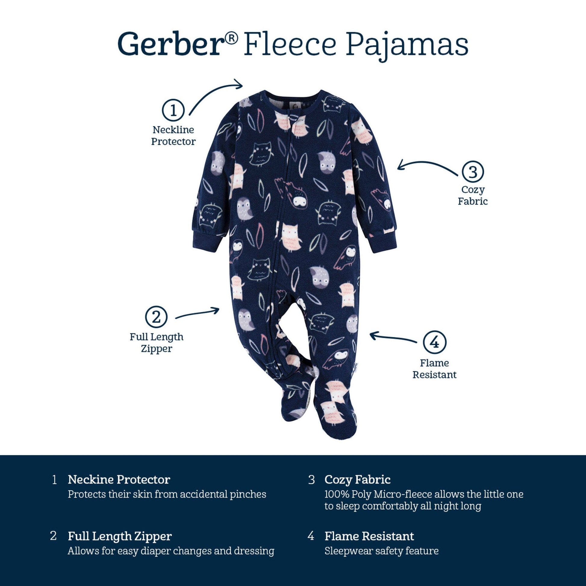 Baby & Toddler Girls Owls Footed Fleece Pajamas Sleepwear Gerber® 