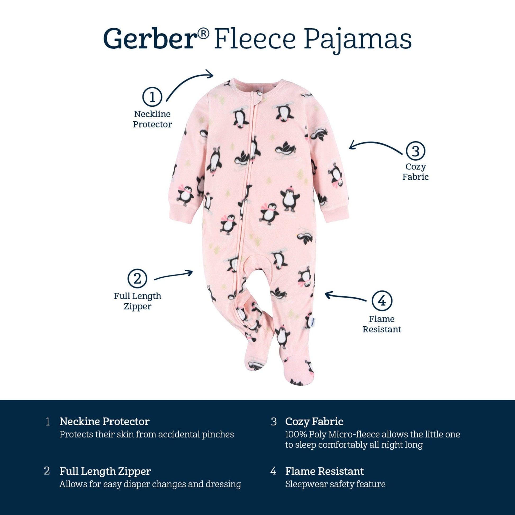 Baby & Toddler Girls Pink Penguins Footed Fleece Pajamas Sleepwear Gerber® 