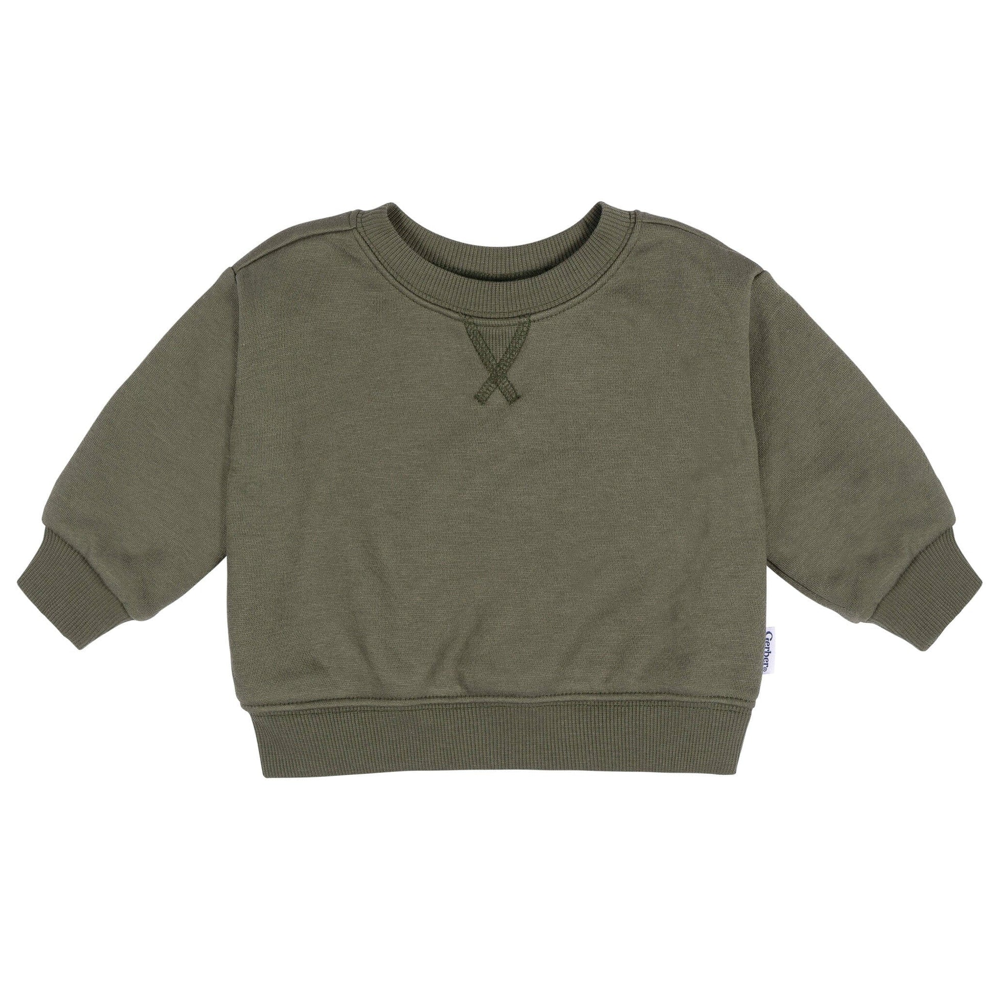 Baby & Toddler Neutral Moss Green Crewneck Sweatshirt Outerwear Gerber® 