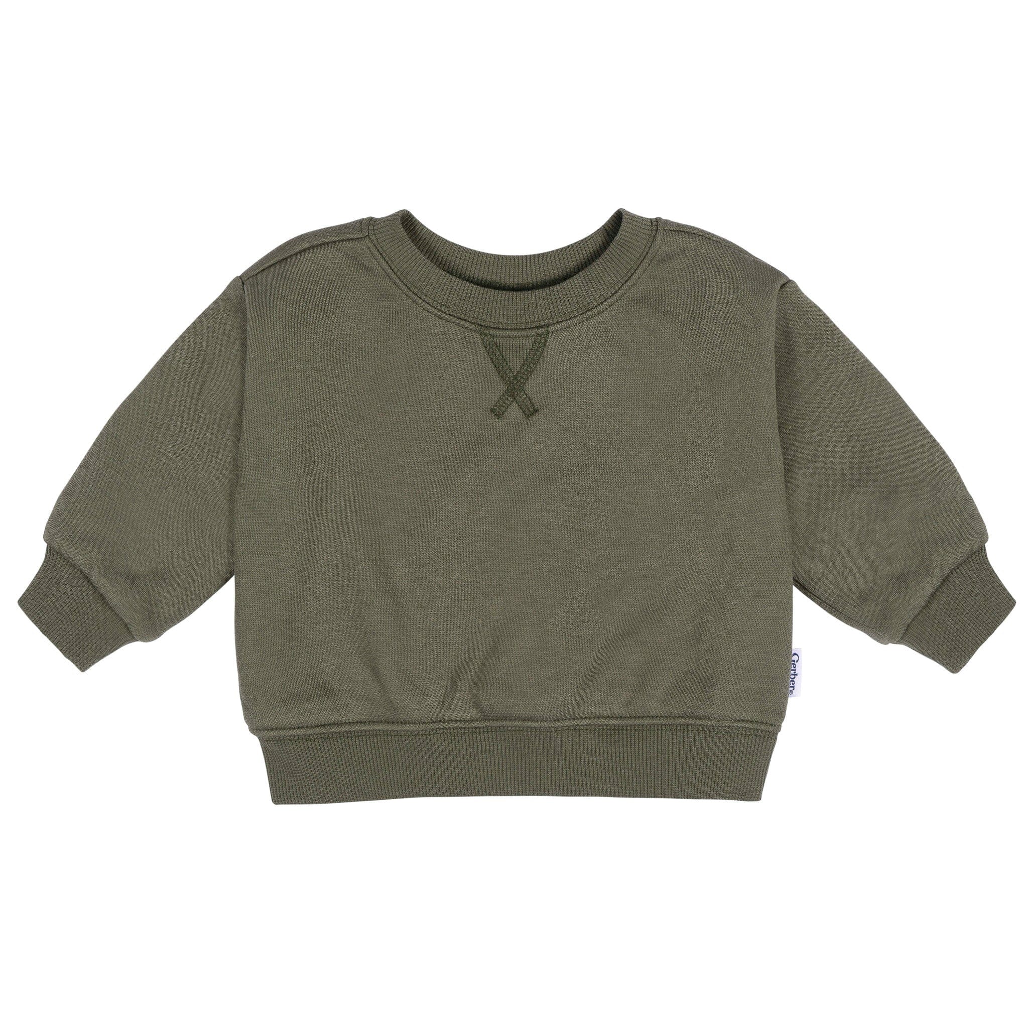 Baby & Toddler Neutral Moss Green Crewneck Sweatshirt Outerwear Gerber® 