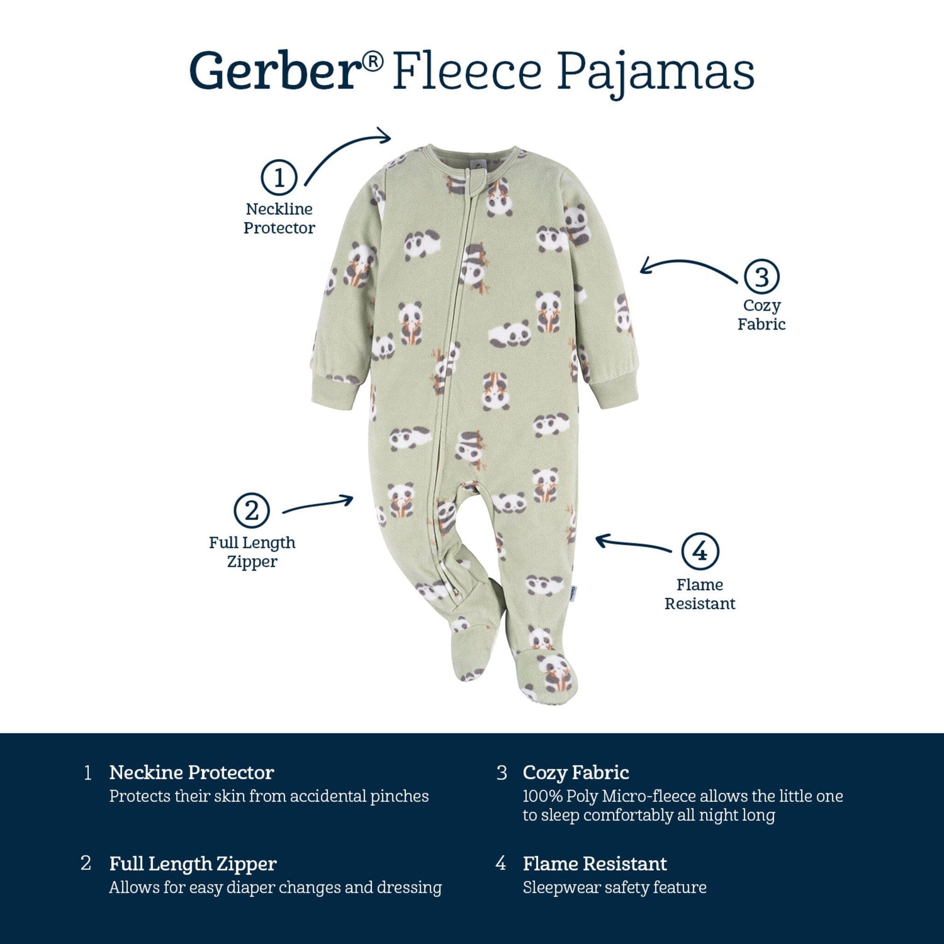 Baby & Toddler Neutral Pandas Footed Fleece Pajamas Sleepwear Gerber® 