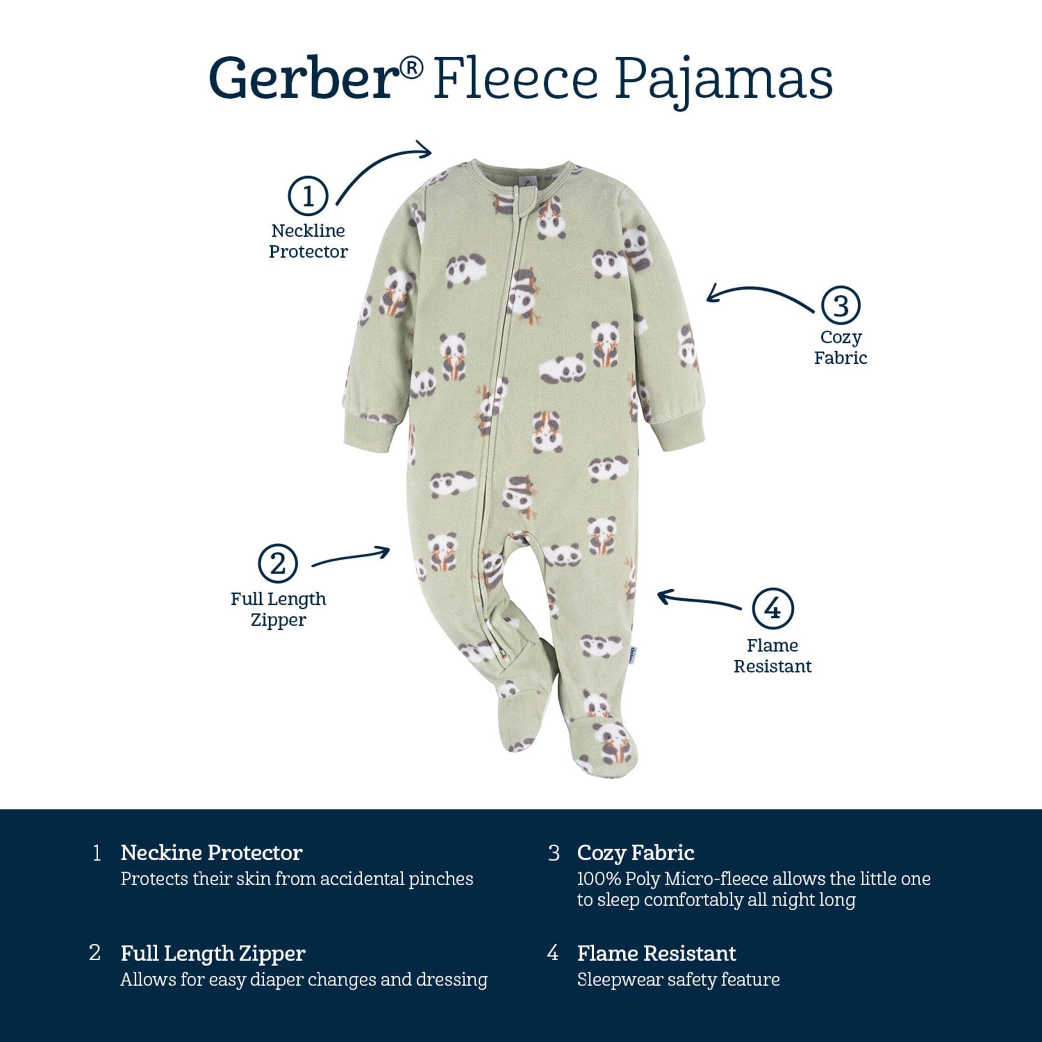 Baby & Toddler Neutral Pandas Footed Fleece Pajamas Sleepwear Gerber® 