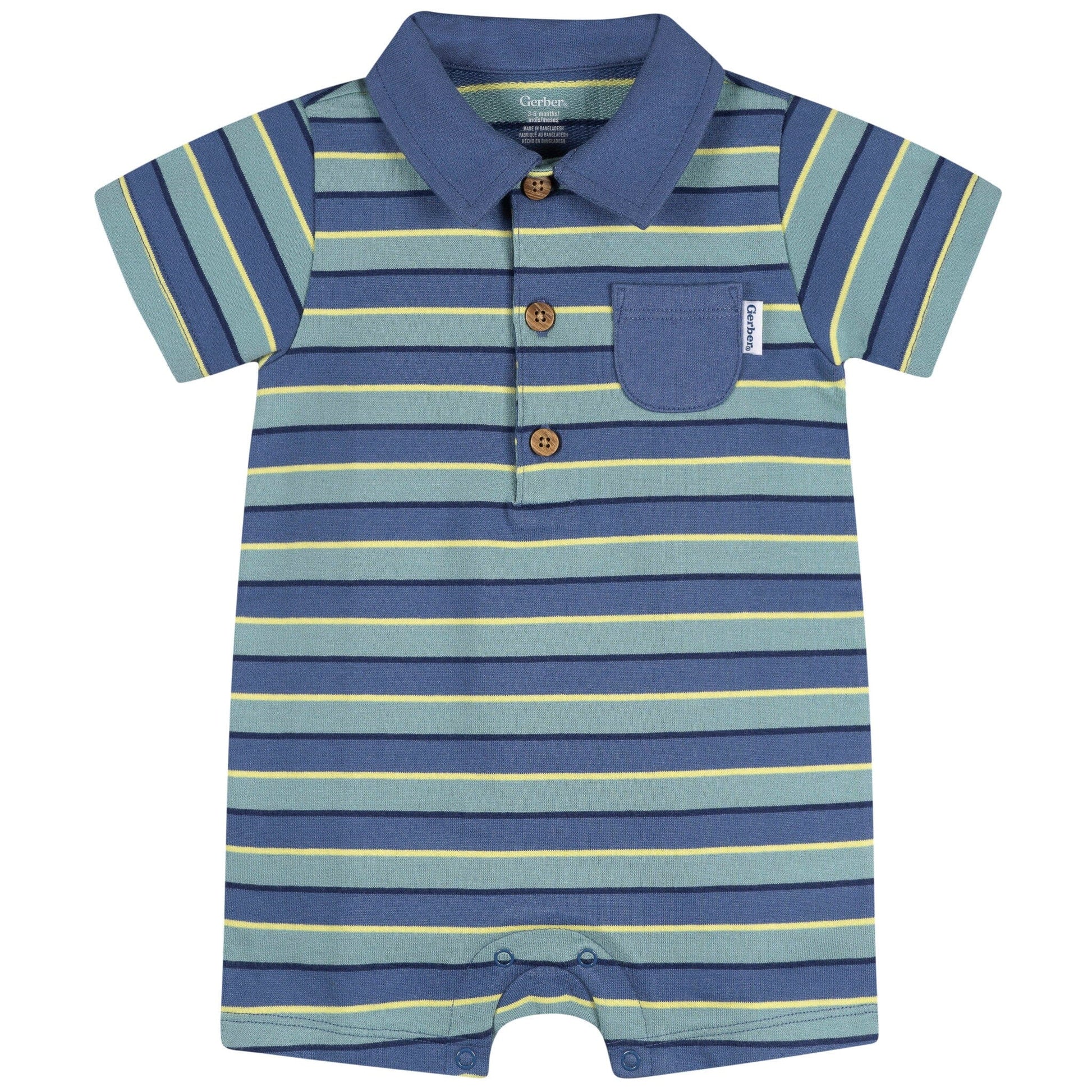 Baby Boys Blue & Green Collared Romper rompers Gerber® 