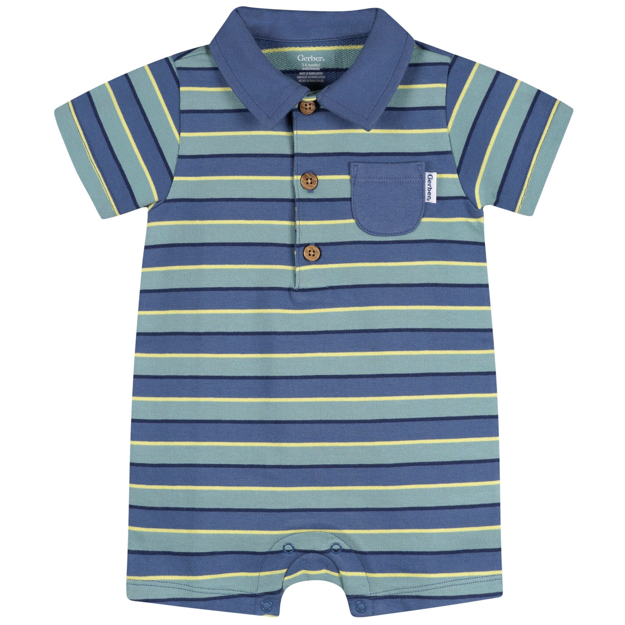 Baby Boys Blue & Green Collared Romper rompers Gerber® 